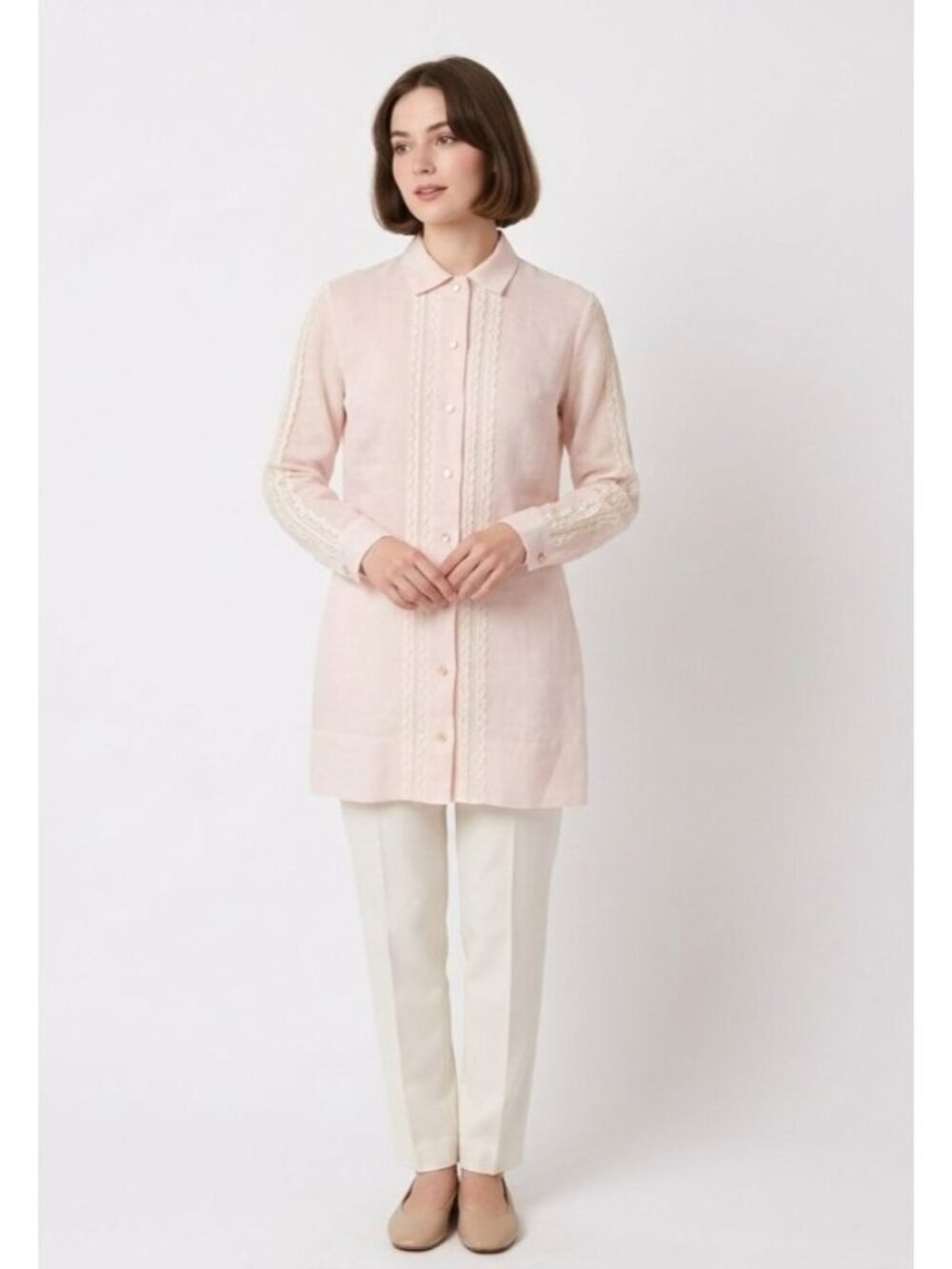 Vintage Pink Sheer Lace-Trim Button-Down Shirt Dress Coquette Soft Girl Romantic
